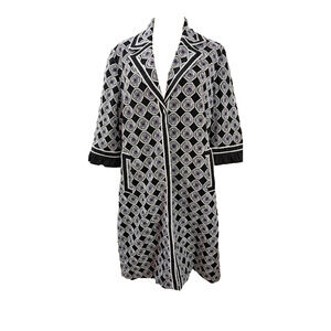 NWT $268 T Tahari Coat Long Line Jacket Embroidered Black White Size Large NEW‎